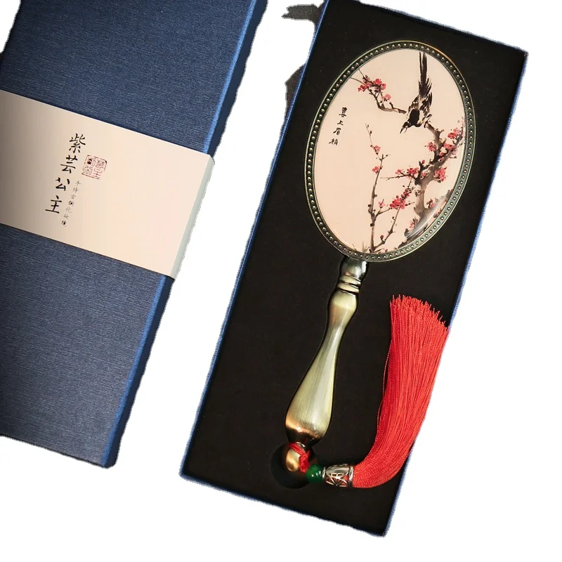 

YY Handheld Dance Small Mirror Women Retro Style Makeup Mirror Portable Hand-Hold Mirror