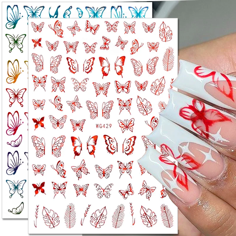 

Holographic Butterfly Nail Stickers Gold Silver Hollow Out Butterflies Nail Decals Self-Adhesive nail designs Art Decotaion