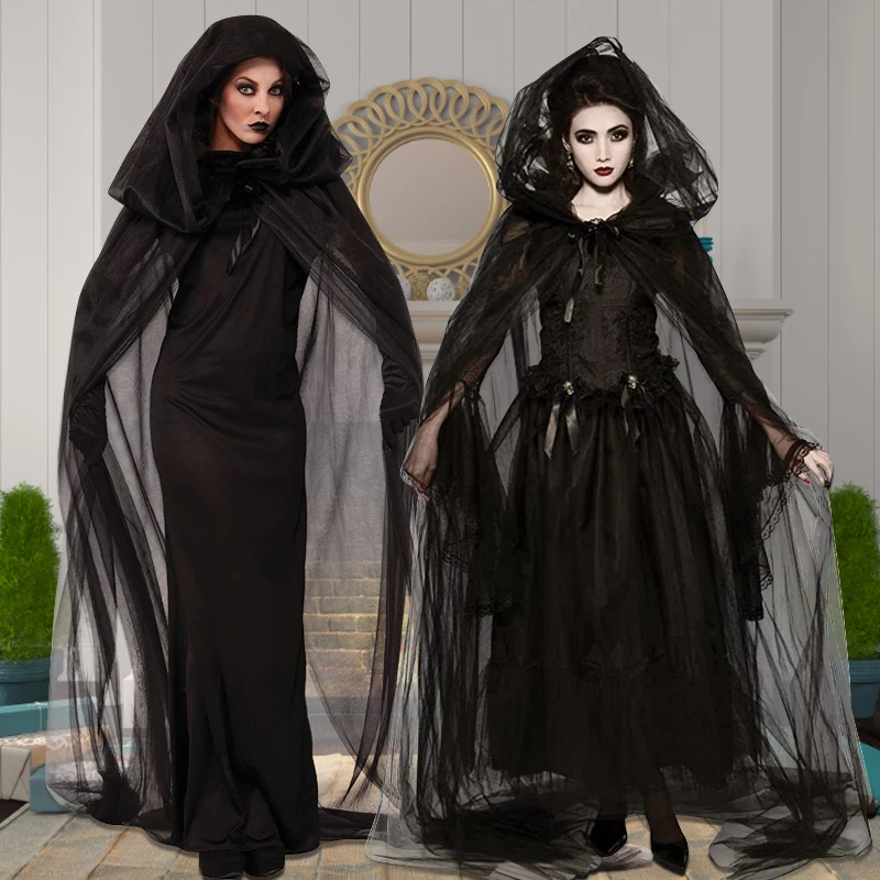 Костюм на Хэллоуин накидка платье для косплея Черное длинное женская униформа в