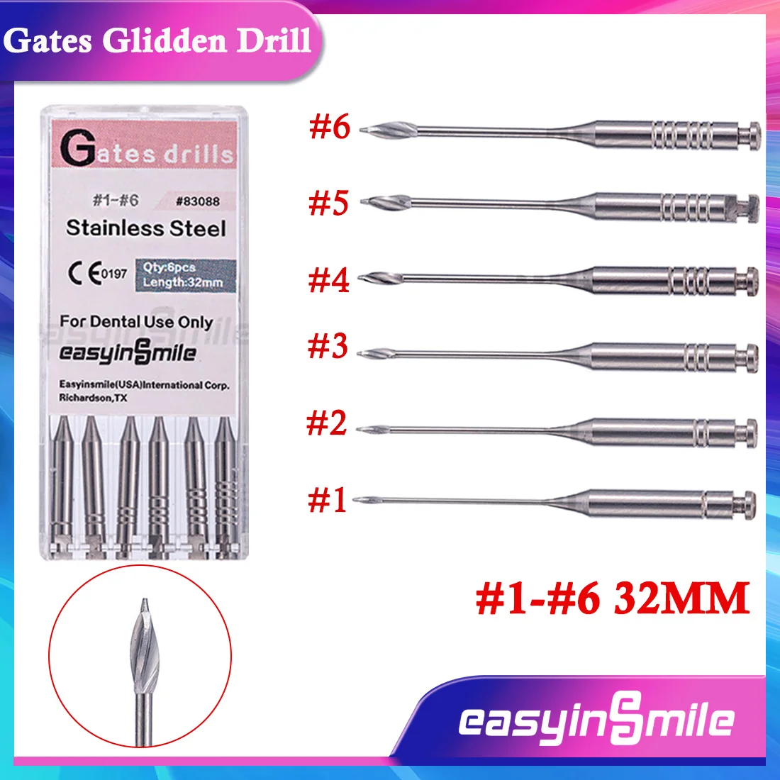 

1Packs Dental Root Canal Endodontic Files Reamers Burs #1-#6 Gates Glidden Drill 32MM Stainless Steel Burs EASYINSMILE
