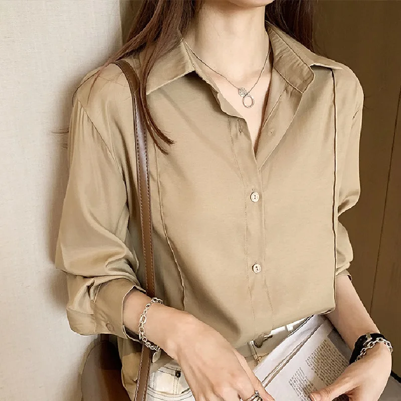 Женская рубашка с длинным рукавом Однотонная в Корейском стиле весна 2024