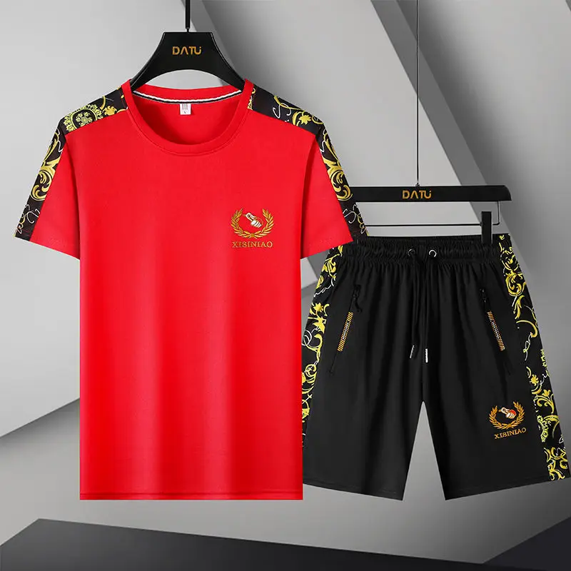 Men's Summer Casual Sportswear Set Fashion Trend Handsome Embroidered Short-sleeved Shorts Two-piece Set