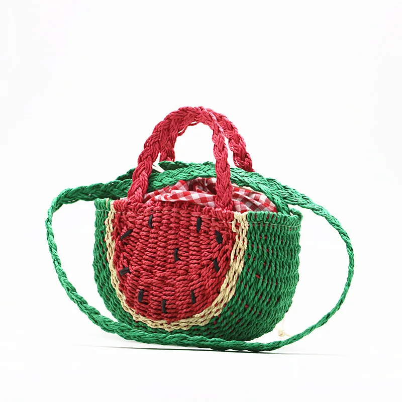 New Watermelon Straw Bag Shoulder Crossbody Braided Children's Handbag Women's Fruit |