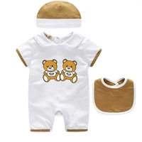 new summer fashion letter bear newborn baby boy clothes unisex cotton long sleeves infant baby boy girl romper and hat bibs sets