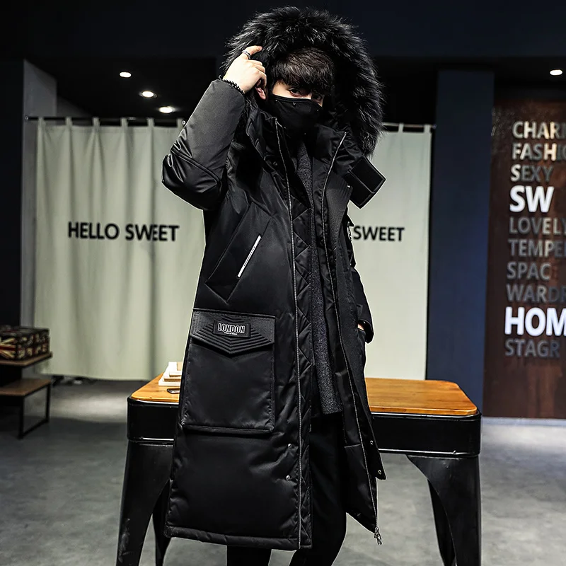 [Down jacket] New style thick hooded down jacket in winter Men's medium long fashionable youth large jacket
