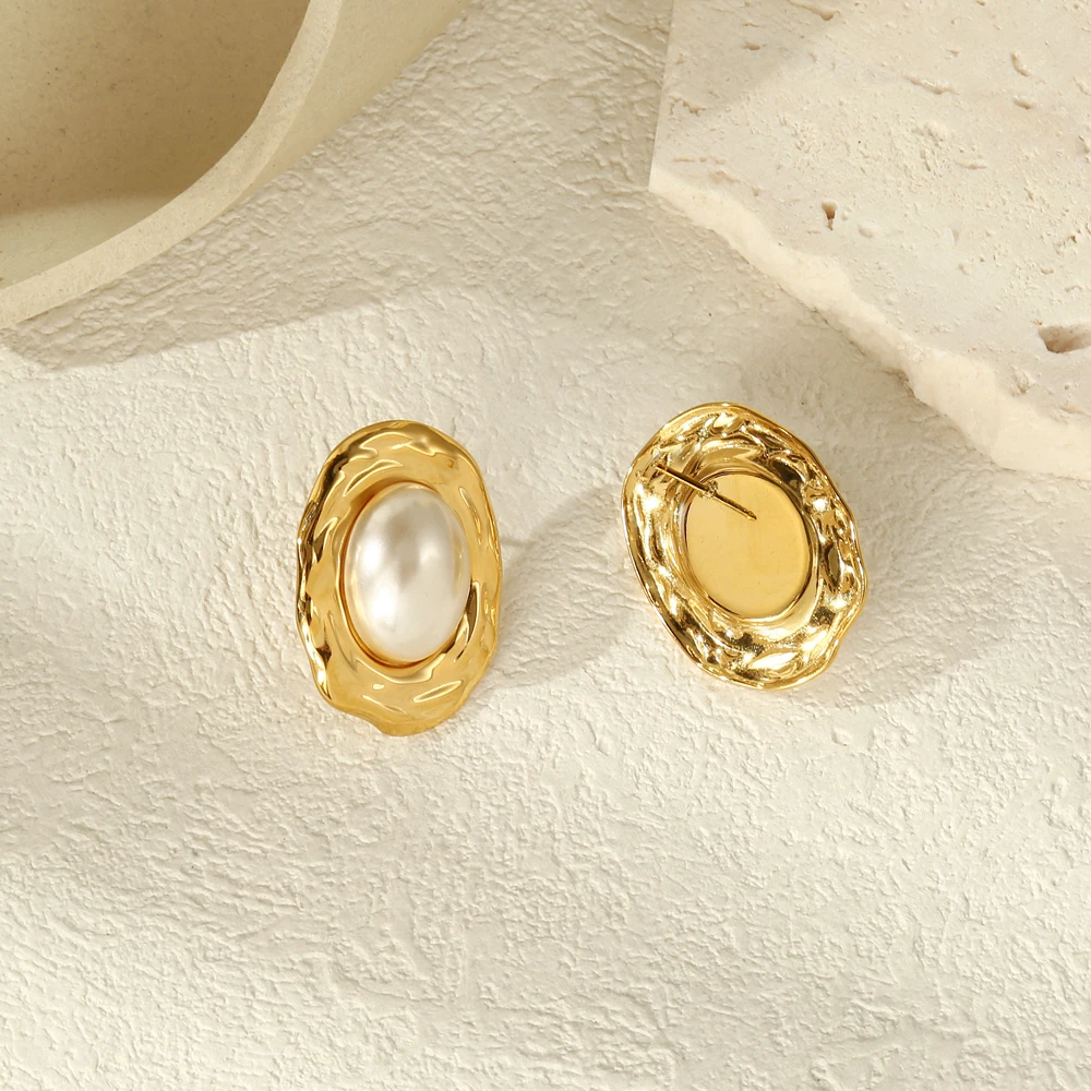 Joya Love роскошные овальные серьги из нержавеющей стали с встроенным жемчугом