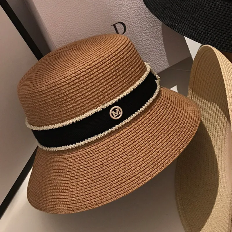 Шляпа женская Соломенная Солнцезащитная с буквами м Панама широкими полями