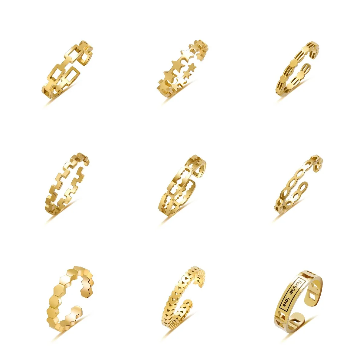 

Trendy Gold Plated Simple Style Stainless Steel Rings Exquisite for Women Minimalist Set Fashion Party Jewelry