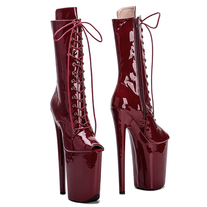 Leecabe  23CM/9inches  shining PU upper Sexy boots  High Heels Platform Pole Dance shoes