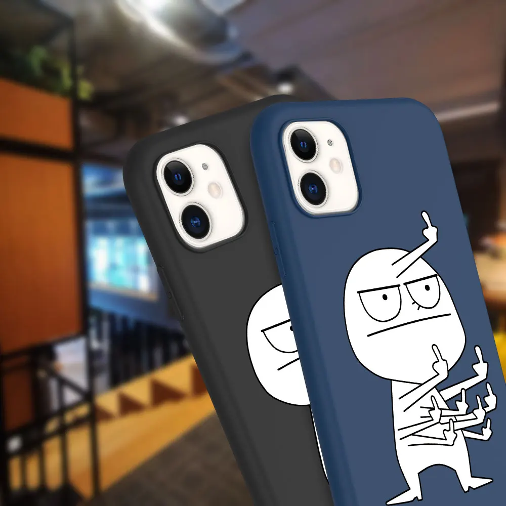 USLION Funny Man Phone Case For iPhone 12 7 8 Plus X XR XS Max Middle Finger Cases For iPhone 13 11 14Pro Soft Silicon Back Case