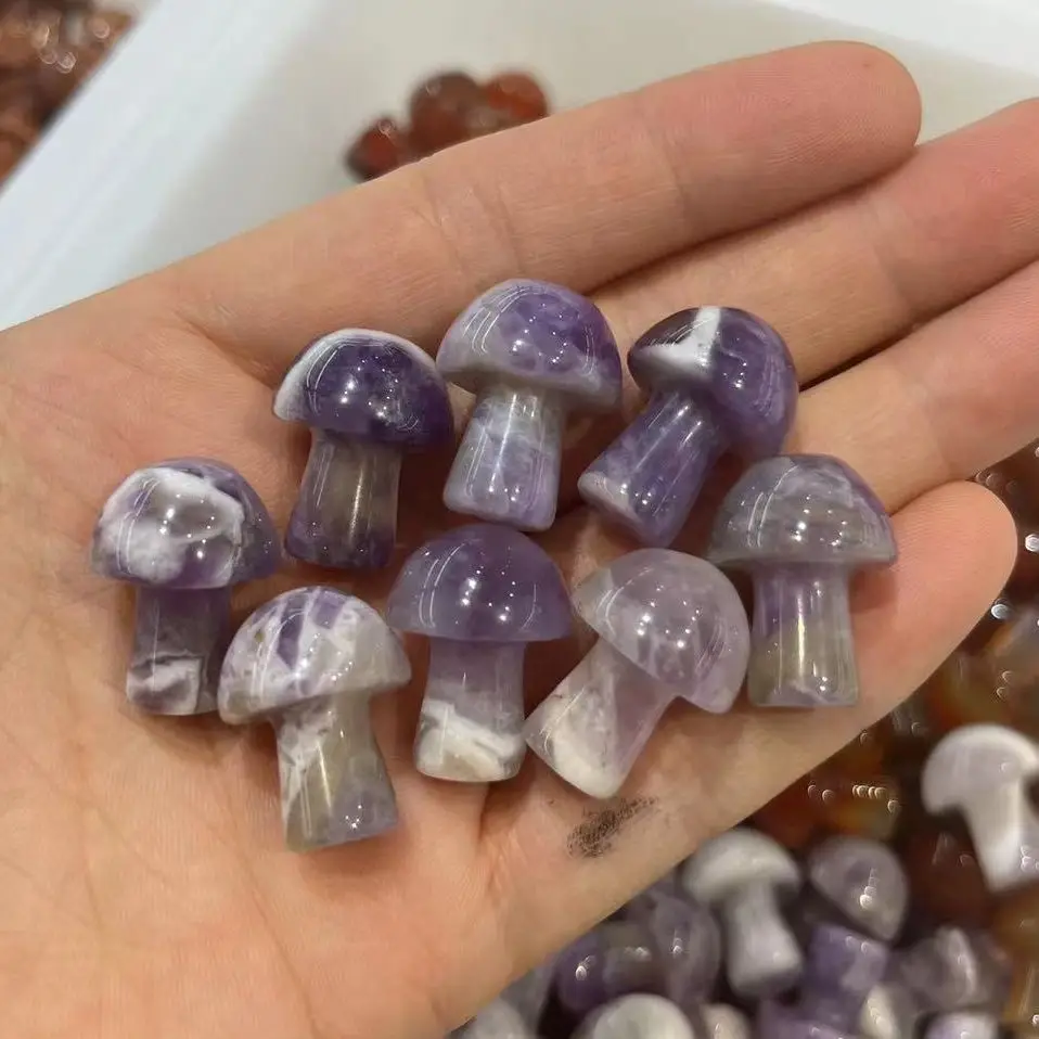 

Mushroom Figurine Dream amethyst Carved Natural Quartz Crystal Healing Reiki Massage Statue Room Decor Craft Home Decoration