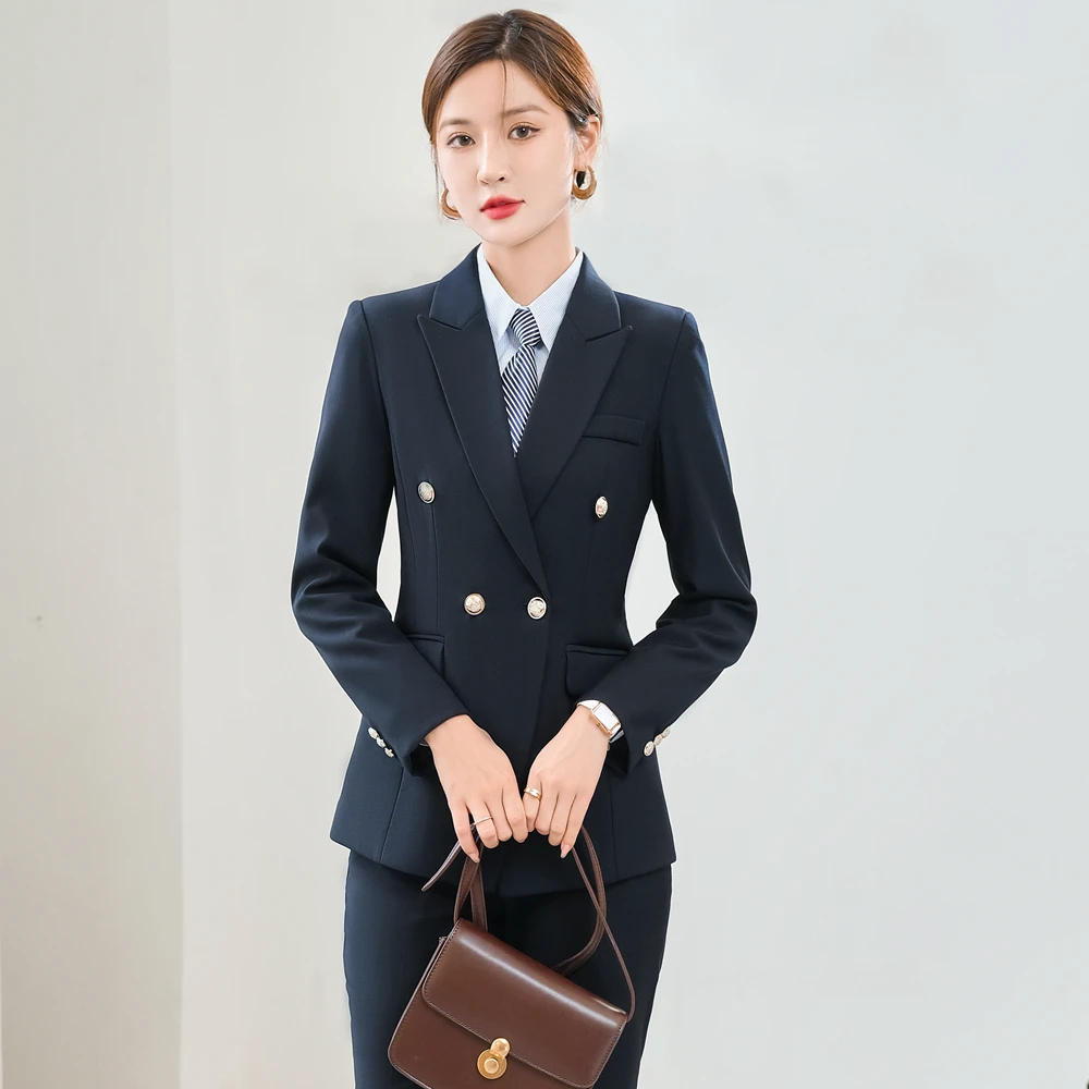 Korean  Autumn Formal Ladies Fuchsia Navy Blue Blazer Women Business Suits with Sets Work Wear Office Uniform 5XL Pants Jacket