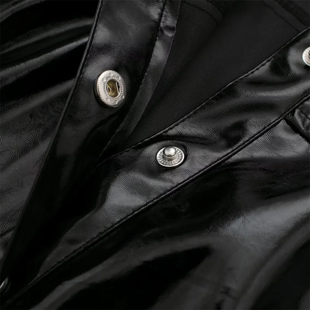 Женская рубашка из искусственной кожи PB &amp ZA однотонная яркая с отворотом и