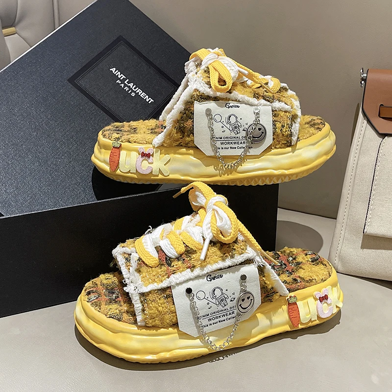 Summer Women Graffiti Slippers Sandals Platform Shoes Mules Flip Flops Street Clogs Flat 2023 New Sweet Casual Shoes For Female