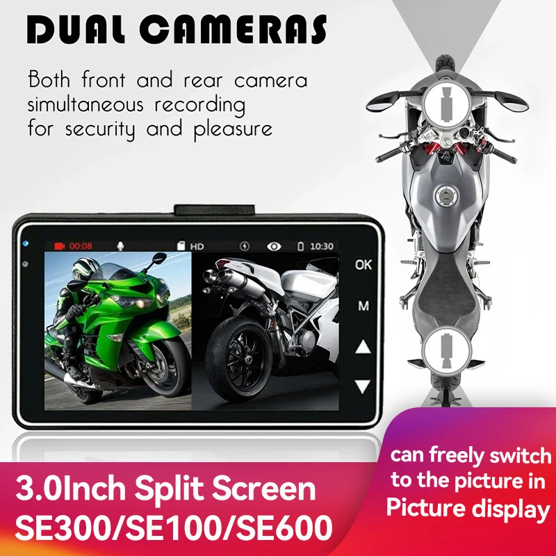 

3.0 Inch Hd Waterproof Driving Recorder Cycle Video Professional Fashion Car Black Box Motorcycle Recorder Split Screen SE600