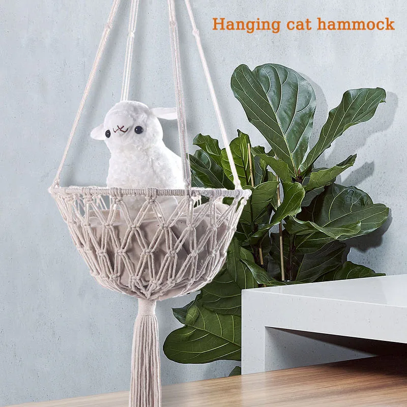 

Big Macrame Cat Hammock Hanging Swing Dog Puppy Bed Basket House Home Pet Cat Accessories toy Cute Pet Cat Beds Cat House Tent