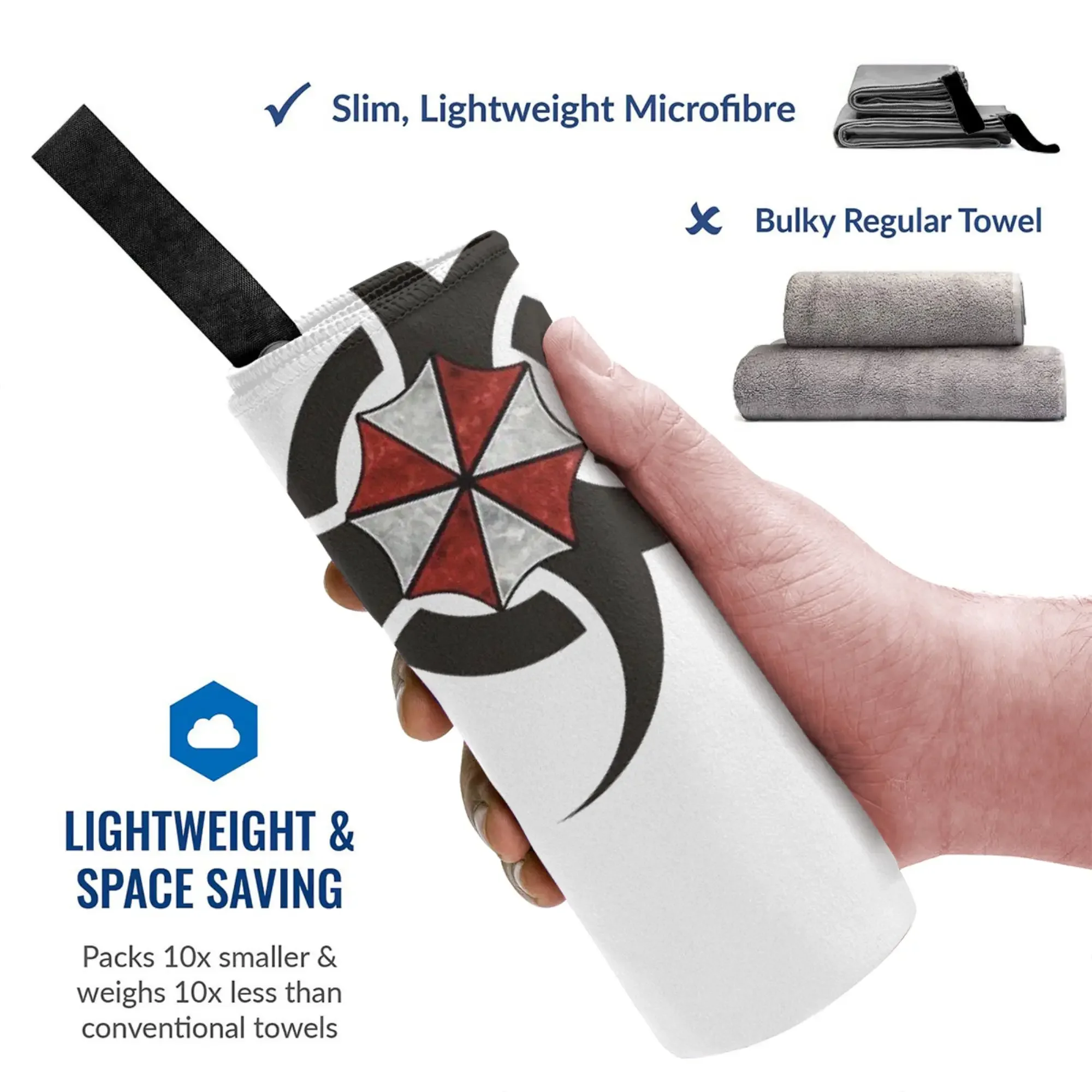 Фото Пляжное полотенце Umbrellas Biohazard Countermeasure из мягкой микрофибры, быстросохнущее, впитывающее, для плавания №4