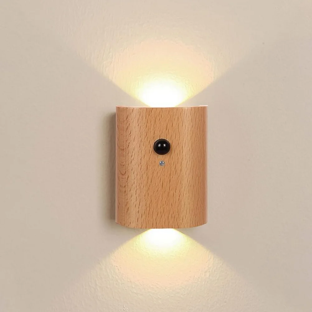 

Лампа с датчиком освещенности, Индукционная заряжаемая, для коридора, настенная деревянная лампа с датчиком движения