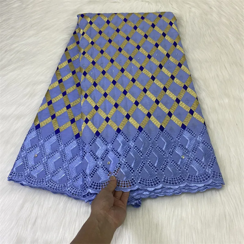 

5 Yard High Quality Dry Lace Fabric 2022 Latest Heavy Beaded Embroidery African 100% Cotton Swiss Voile Popular Dubai Style 7L92