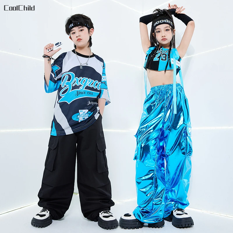 Футболка для мальчиков в стиле хип-хоп блестящие брюки-карго из искусственной