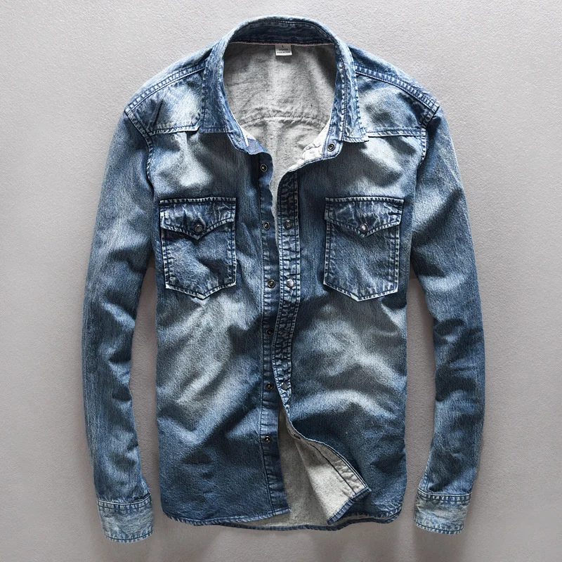 

Men's Denim Shirts Slim Fit Jeans Casual Shirt Men Chemise Homme Camisa Social Long Sleeve dress Male