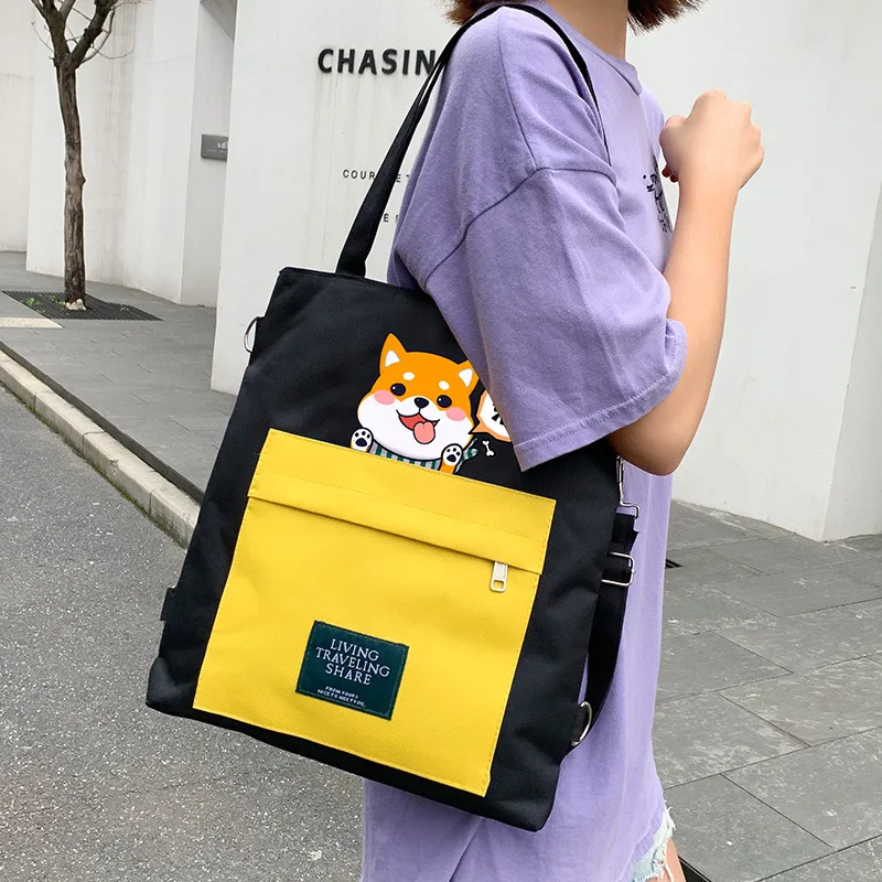 

Large Capacity Women's Canvas Bags 2022 Casual All Match Girls Cartoon Shoulder Messenger Bag Student Zipper Handbag School Bag
