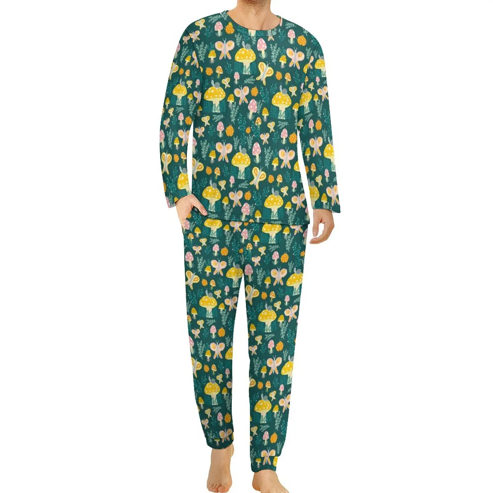 

Симпатичные пижамы с принтом улитки, зимние романтические пижамные комплекты из 2 предметов с волшебными грибами, мужские дизайнерские пиж...