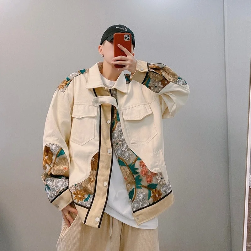 

Men's Jacket Autumn Men's Coats Baseball Jacket Embroidery Khaki Couples Coat Chinese Style Streetwear Hip Hop Harajuku