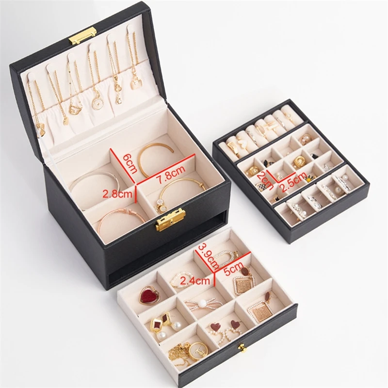 Ailodo Jewelry Box Organizer For Women PU Leather Multilayer Necklace Earrings Rings Bracelets Jewelry Organizer Christmas Gift