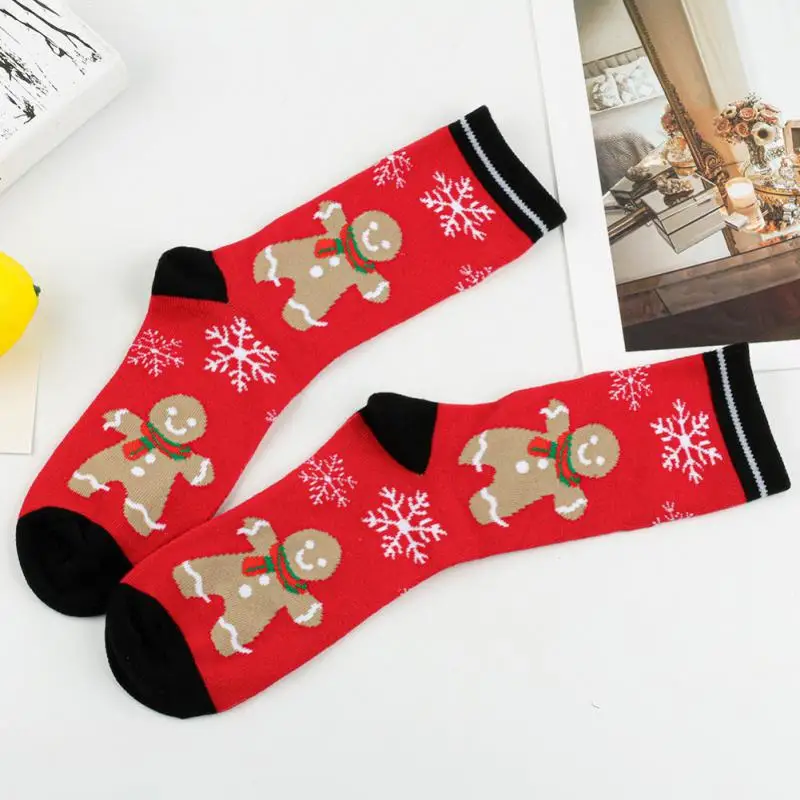 

1Pair Christmas Socks Cartoon Snowman Snowflake Gingerbread Man Middle Tube Cotton Socks Christmas Gifts Xmas Women Men Socks