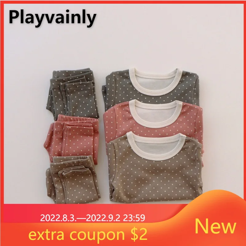 

Домашняя одежда, комплекты для мальчиков и девочек, осенняя Хлопковая пижама в горошек с длинным рукавом + повязка для волос, костюм из 3 пред...