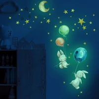 cartoon lovely rabbit wall stickers night balloon luminous dreamlike star luminous sticker childrens room decorative wall paper