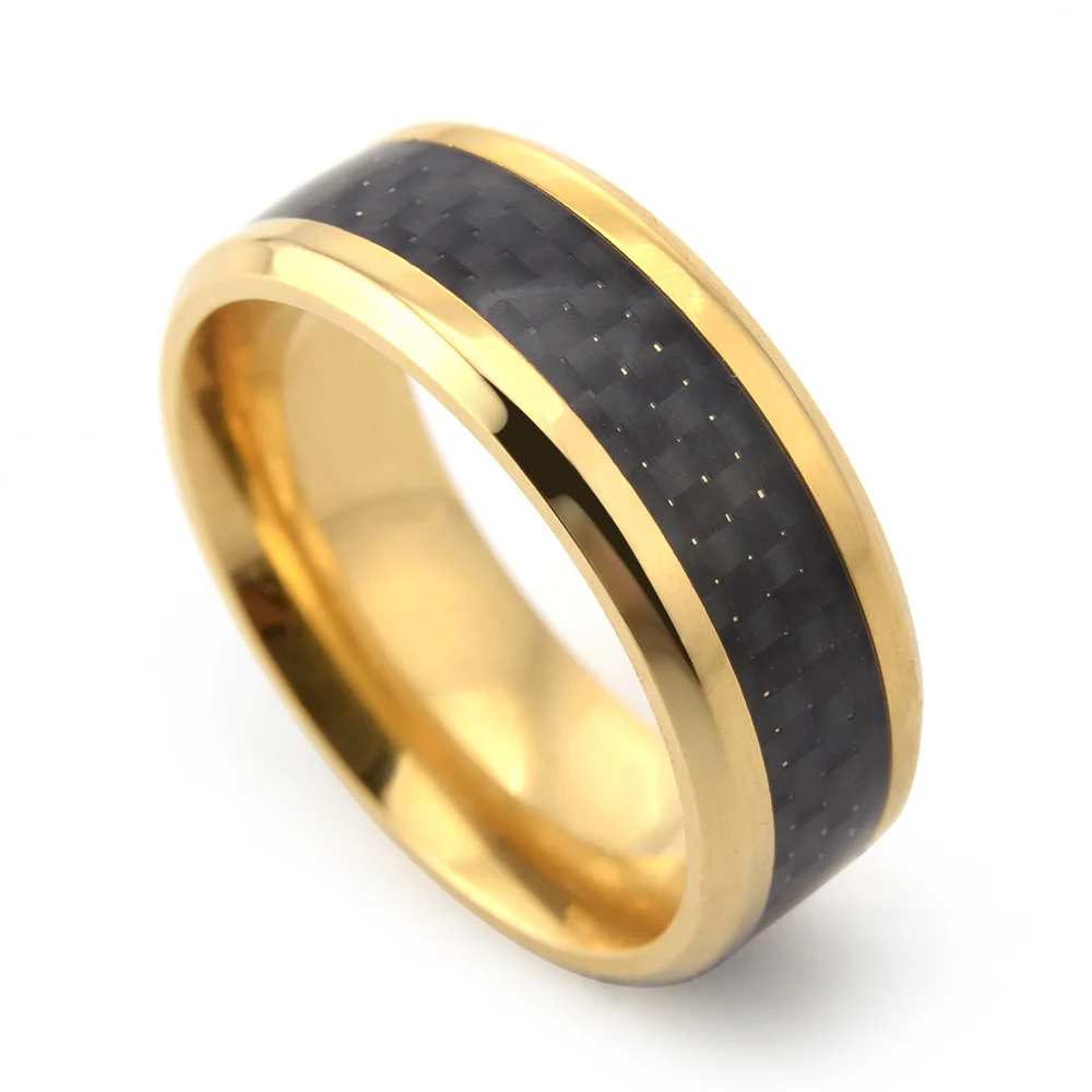 Мужское кольцо из углеродного волокна черное нержавеющей стали с внутренней