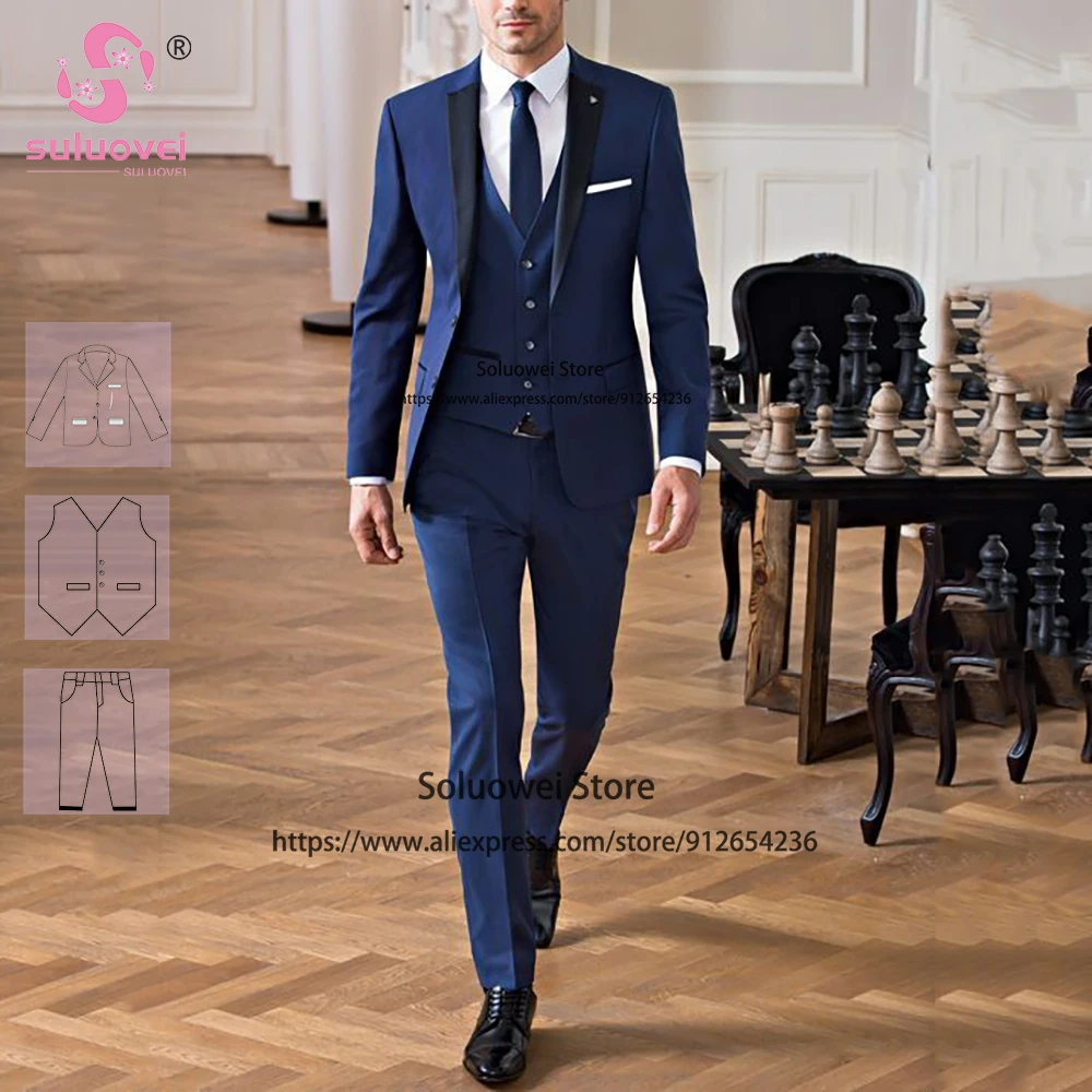 Элегантные темно-синие костюмы для мужчин облегающий деловой комплект из 3