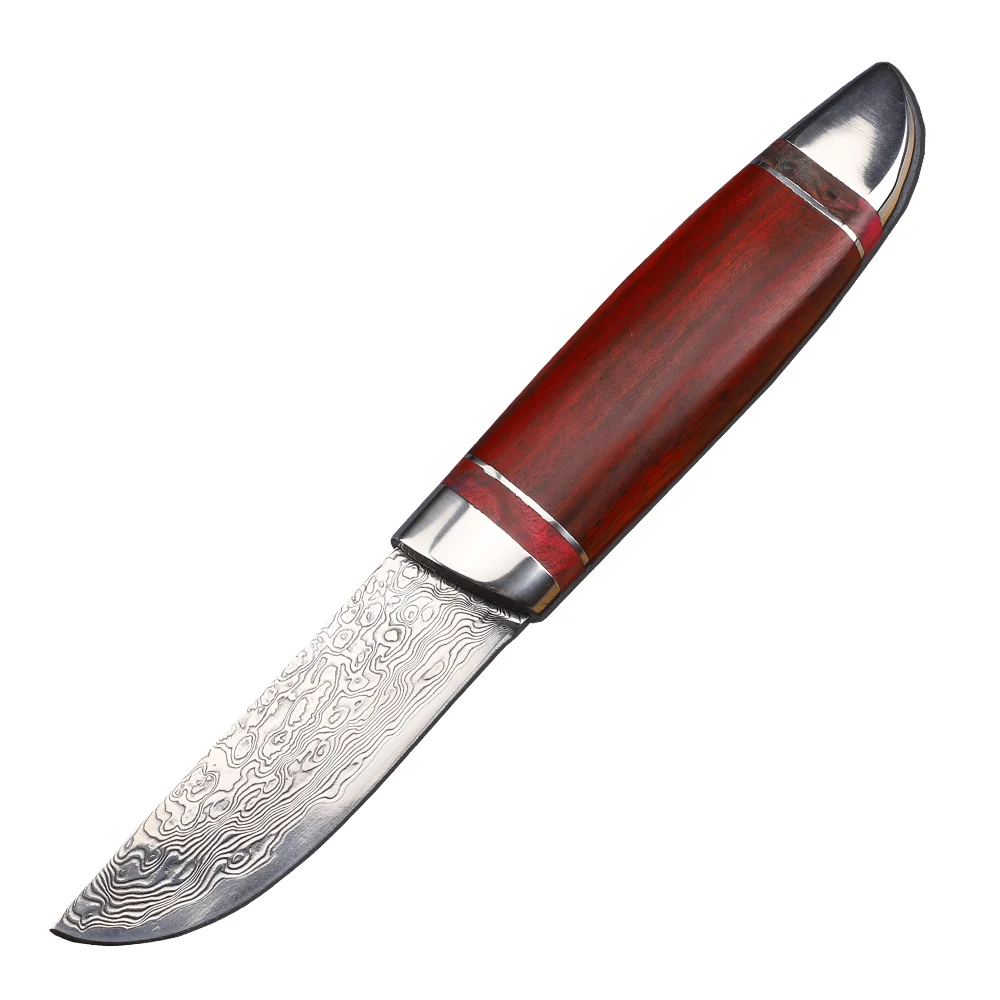 VG10 Damascus Steel Branch Sandalwood Fixed Tactical Outdoor Camping Mountaineering Hunting Survival Tool Knife