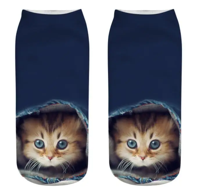 

Милые носки с 3d принтом кота, дышащие носки, повседневные хлопковые ножные носки, низкие спортивные носки, милые дизайнерские женские повседневные носки для девочек