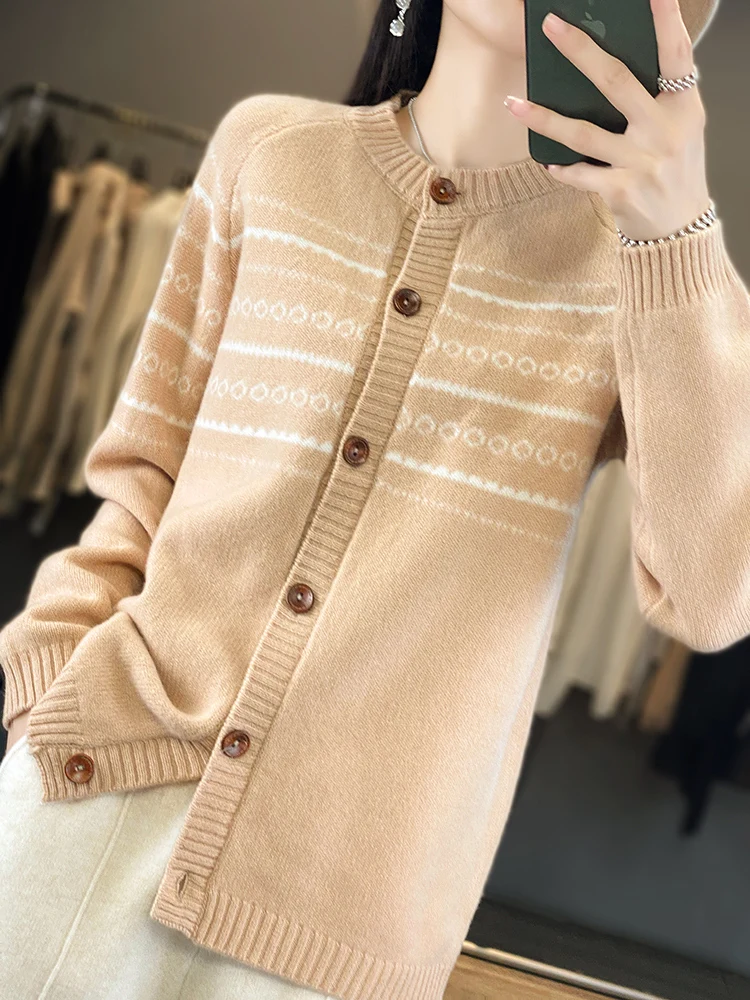 Осенний жаккардовый кардиган в стиле ретро из 00% флиса женский свободный с