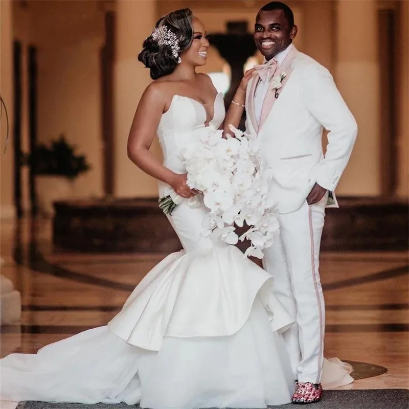 

Deep V Sexy Mermaid Wedding Dresses 2023 New Pleat Sleeveless Ruffles Bride Formal Gowns Vestidos De Novia Custom Made