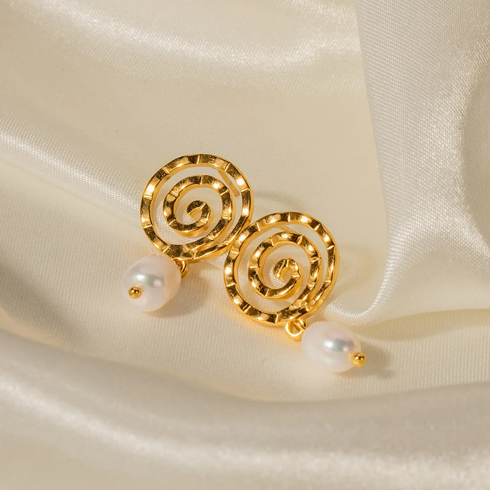 Stainless Steel PVD 18K Gold Plated Tarnish Waterproof Natural Pearl Drop Earrings For Woman Jewelry Wholesale Trendy