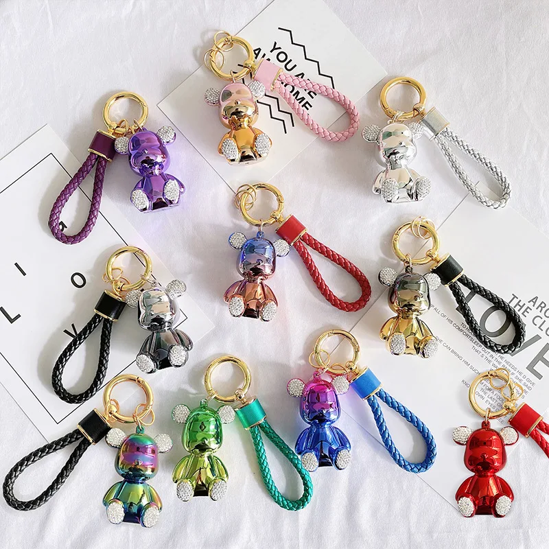 

Cute Cartoon Electroplating Teddy Bear Keychains Valentine's Gift Key Chains for Bag Pendant Accessories