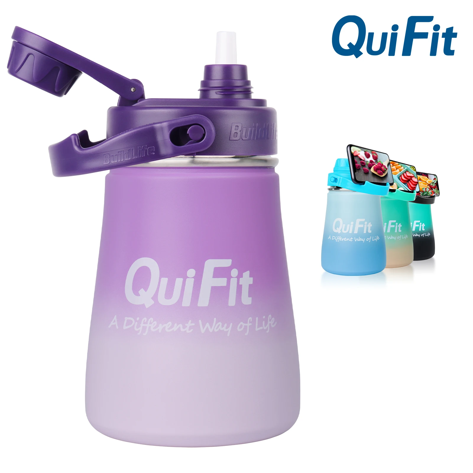 

Quifit Vacuum Insulated Water Bottle with Straw 1L 32oz Motivational & Timer Maker Metal Stainless Steel Double Wall Leakproof