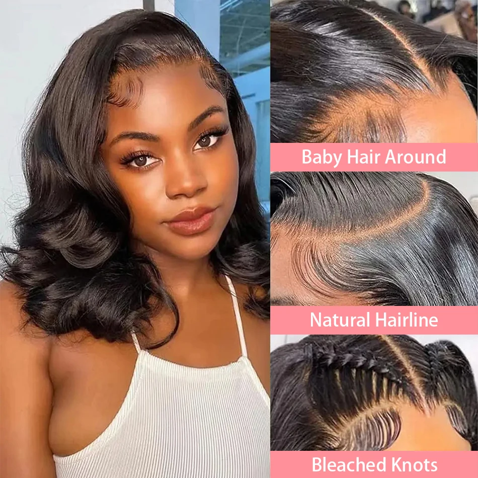 180% плотность тела волны короткие боб парики человеческие волосы 13x4 Remy