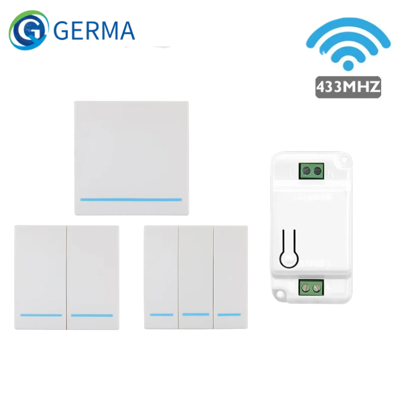 

GERMA 1/2/3 Gang 433Mhz Universal Wireless Wall Switch Light RF Remote Control 110V 220V Receiver Home Button Ceiling Lamp