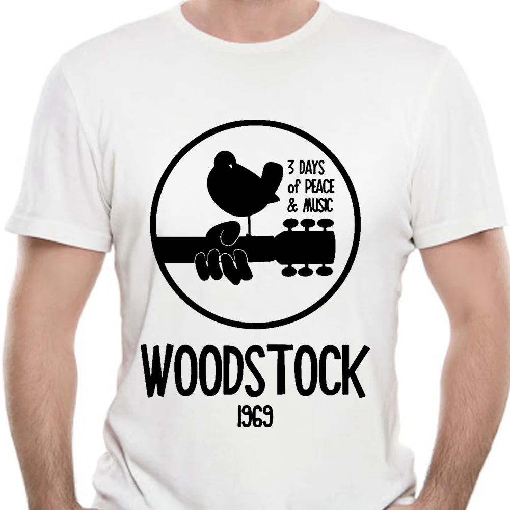 Мужская белая хлопковая Футболка Woodstock 1969 Винтажная футболка с принтом музыки и