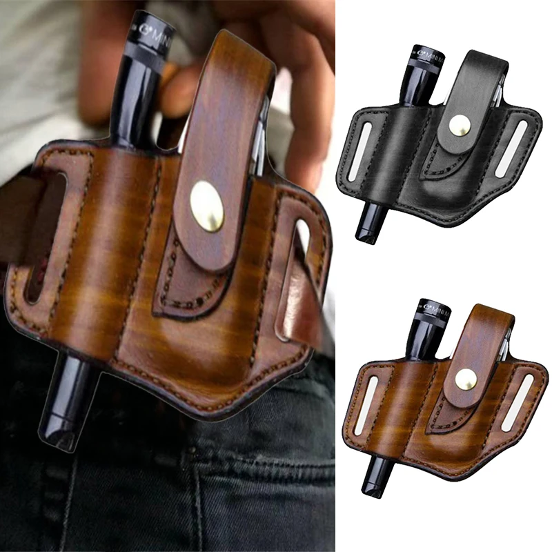 

Многофункциональная Кожаная поясная сумка для мужчин, футляр для хранения инструментов на открытом воздухе, карманный органайзер с ремнем и фонариком для женщин и женщин