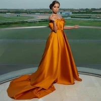 elegant long orange off shoulder evening dresses %d9%81%d8%b3%d8%a7%d8%aa%d9%8a%d9%86 %d8%a7%d9%84%d8%b3%d9%87%d8%b1%d8%a9 a line pleated sweep train prom dress robe de soir%c3%a9e for women