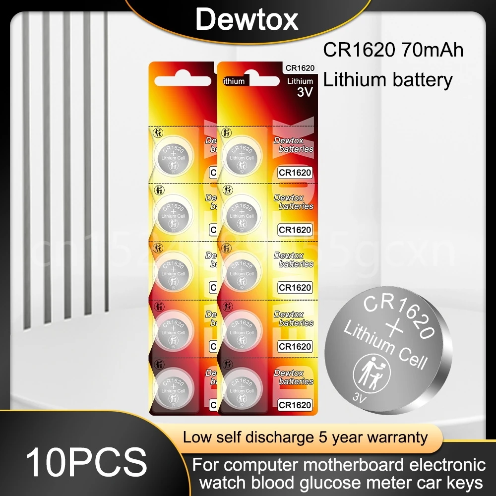 10 шт., Литиевые Батарейки 70 мАч CR1620 DL1620 ECR1620 CR 1620 3 в