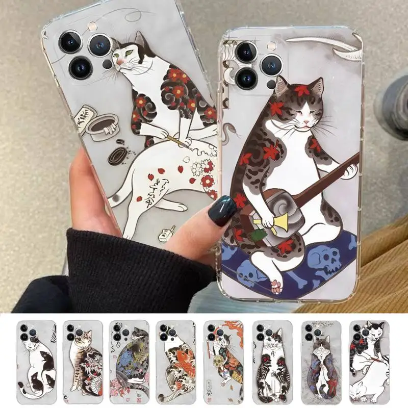 

Vintage Japanese samurai cat Phone Case For iPhone 8 7 6 6S Plus X SE 2020 XR XS 14 11 12 13 Mini Pro Max Mobile Case