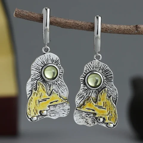 Серебряные этнические серьги-подвески NovoPublic