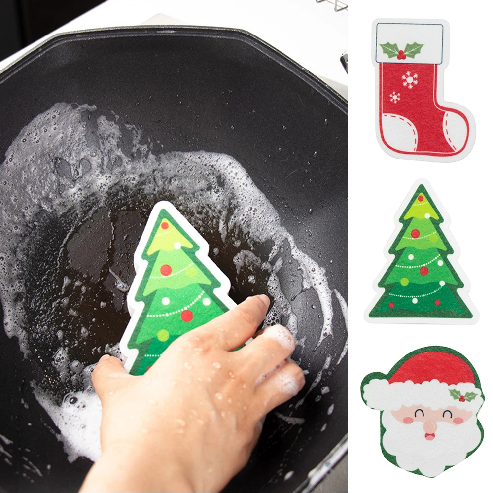 

Christmas Style Dish Washing Sponge Kitchen Magic Clean Rub Pot Rust Focal Stains Sponge Removing Kit Cleaning Brush Sponges